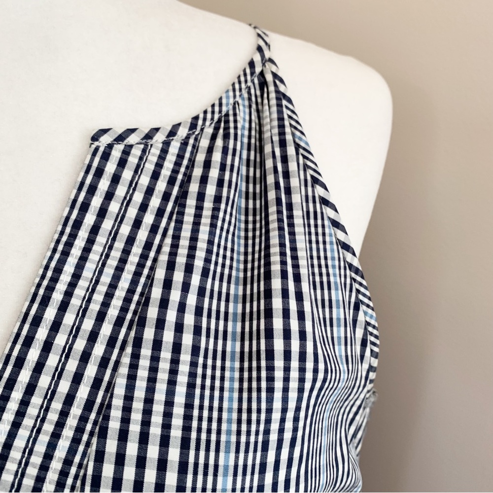 SOLD!  J CREW 6 Navy Blue Plaid Flutter Hem Flounce Halter V Neck Shift Dress - Picture 5 of 15
